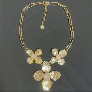 Signed Graziano Gold tone Statement Necklace Rhinestone 3 Flower Pendants